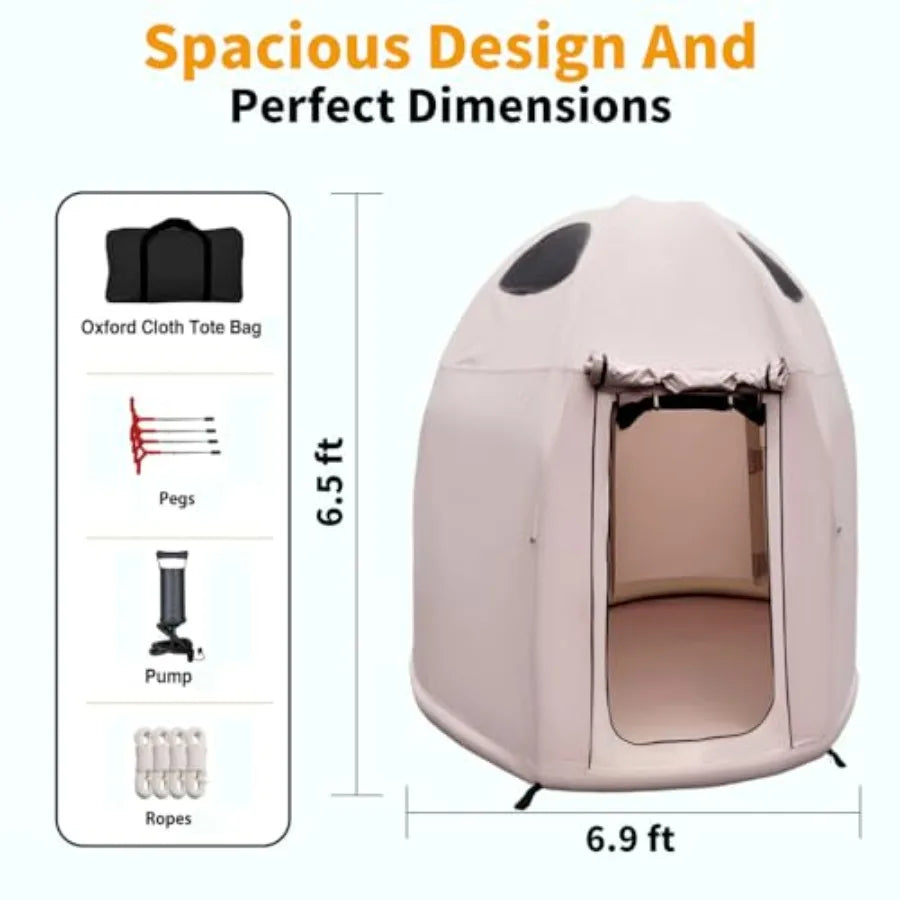 Inflatable Camping Tent with Hand Pump 4 Season Waterproof Outdoor Ox 2-4 Person Tent with Mesh Windows Door in Blue for Outdoo