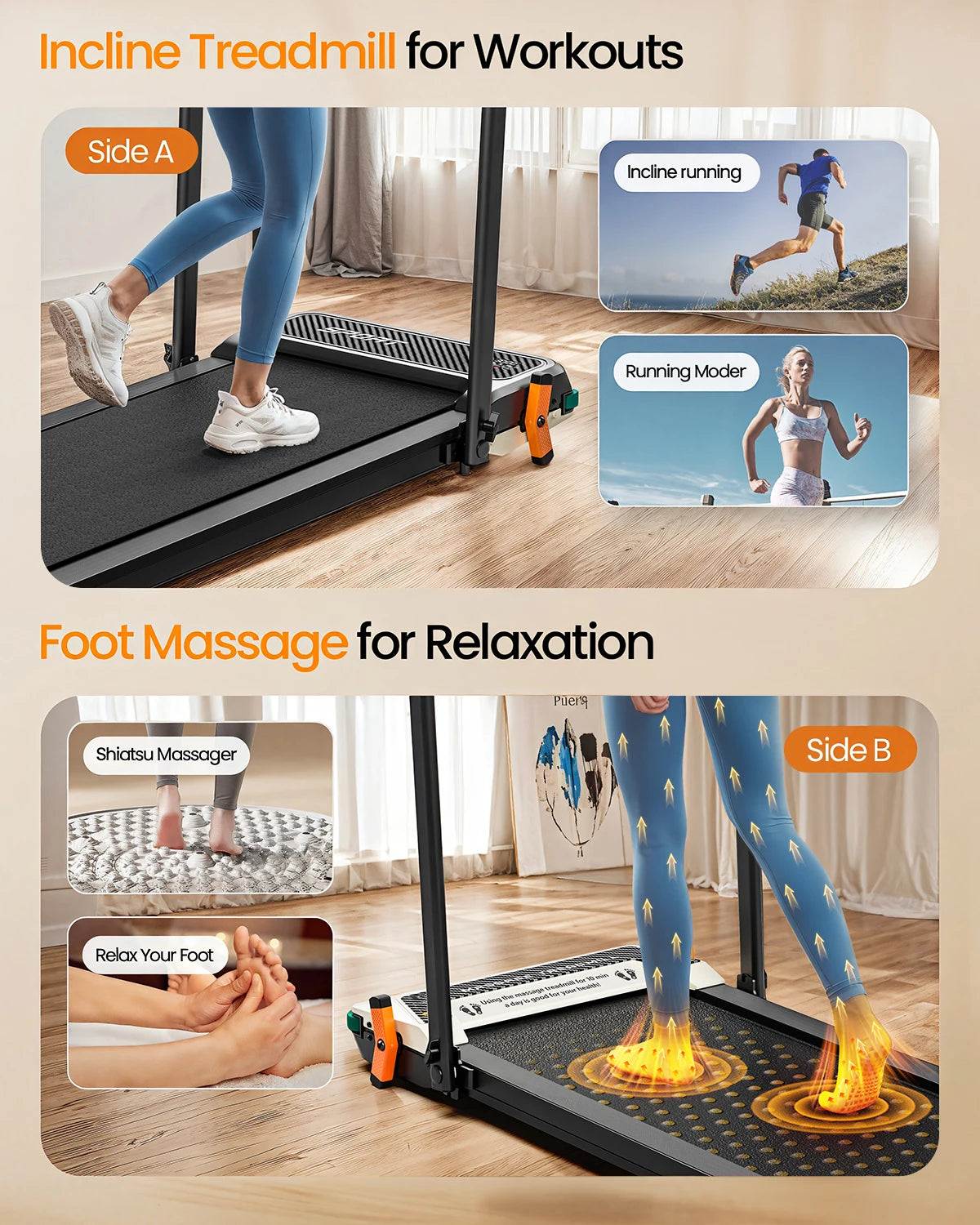 AKLUER Walking Pad Treadmill with Incline -2 in 1 Dual - Sided Under Desk Treadmill with Display Walking Machine for Home/Office