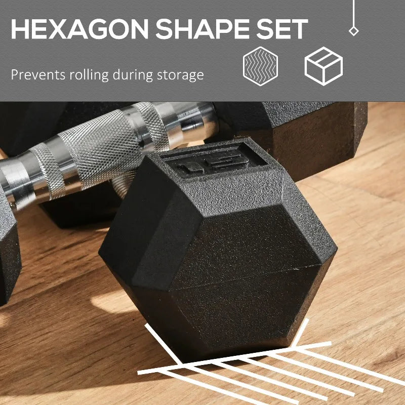 30LB Rubber Hex Dumbbell Set Non-Slip Ergonomic Grip Free Weights for Home Gym Workout Arm Muscle Building Floor Protection