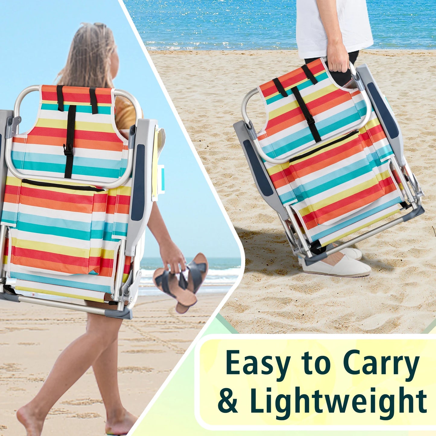 63*65*82cm Short Oxford Cloth Silver White Aluminum Tube Bearing 100kg Beach Chair Rainbow Stripes