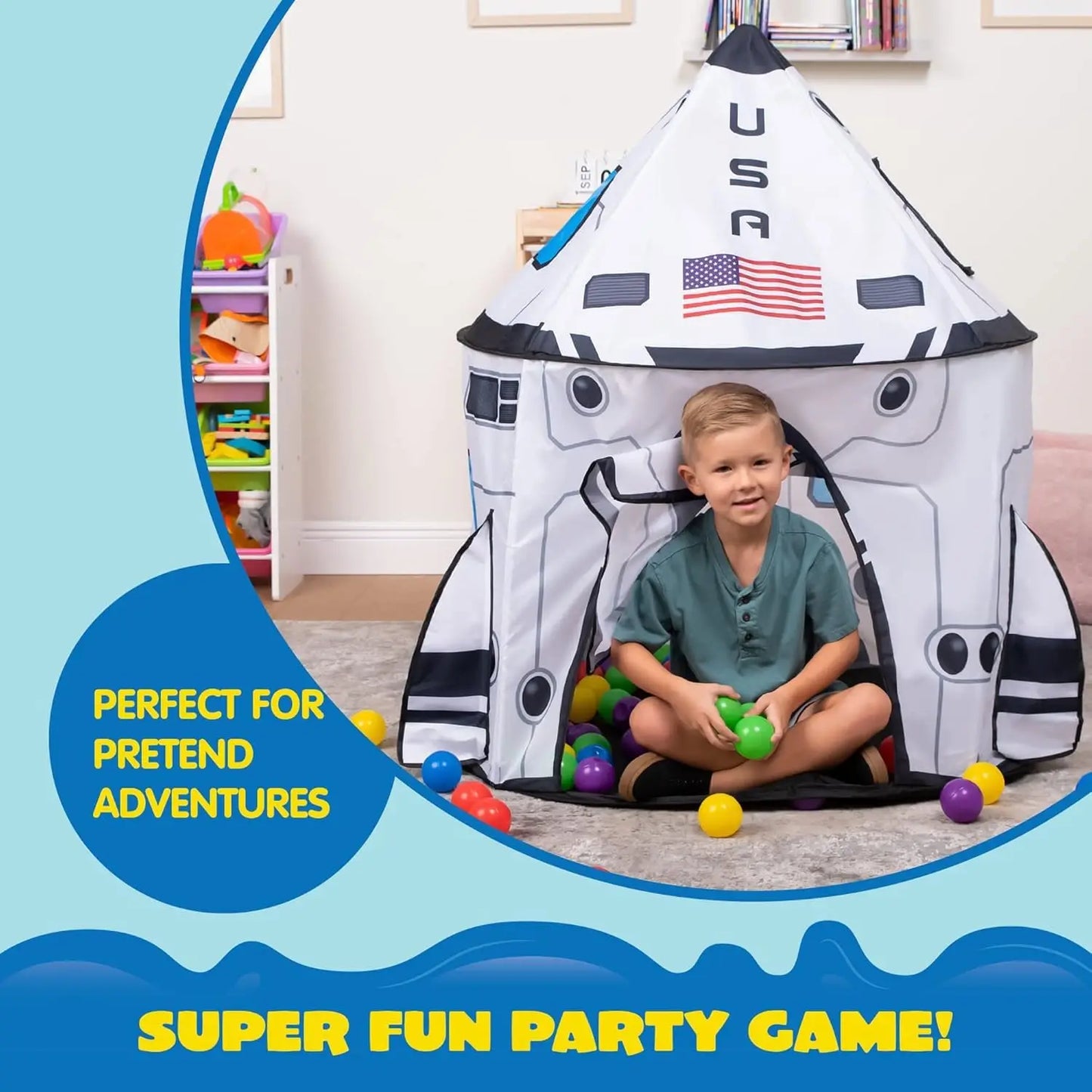 JOYFY Rocket Ship Play Tent Pop up Play Tent for Kids Indoor Outdoor Spaceship Playhouse Tent Set