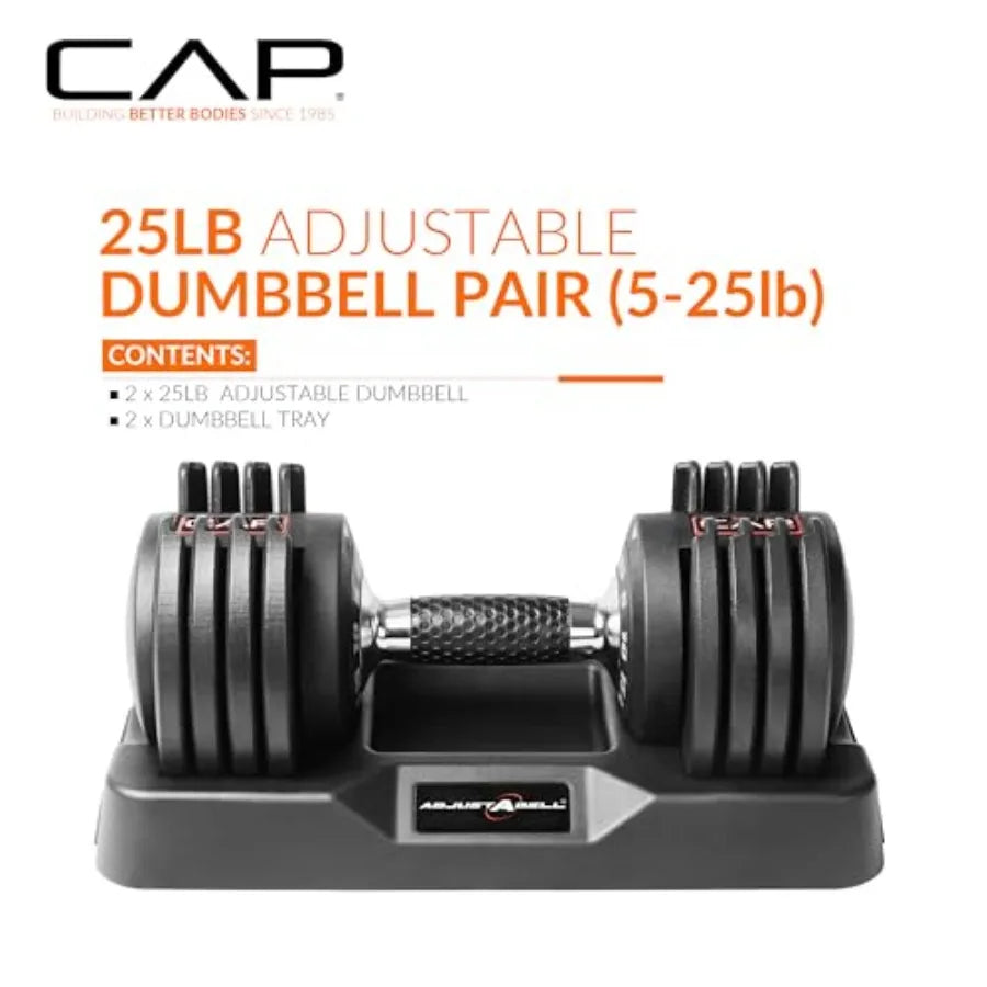 Adjustable Dumbbells 25 lb Pair with Contoured Full Rotation Handle Honeycomb Chrome and Black Handle for Home Gym Use