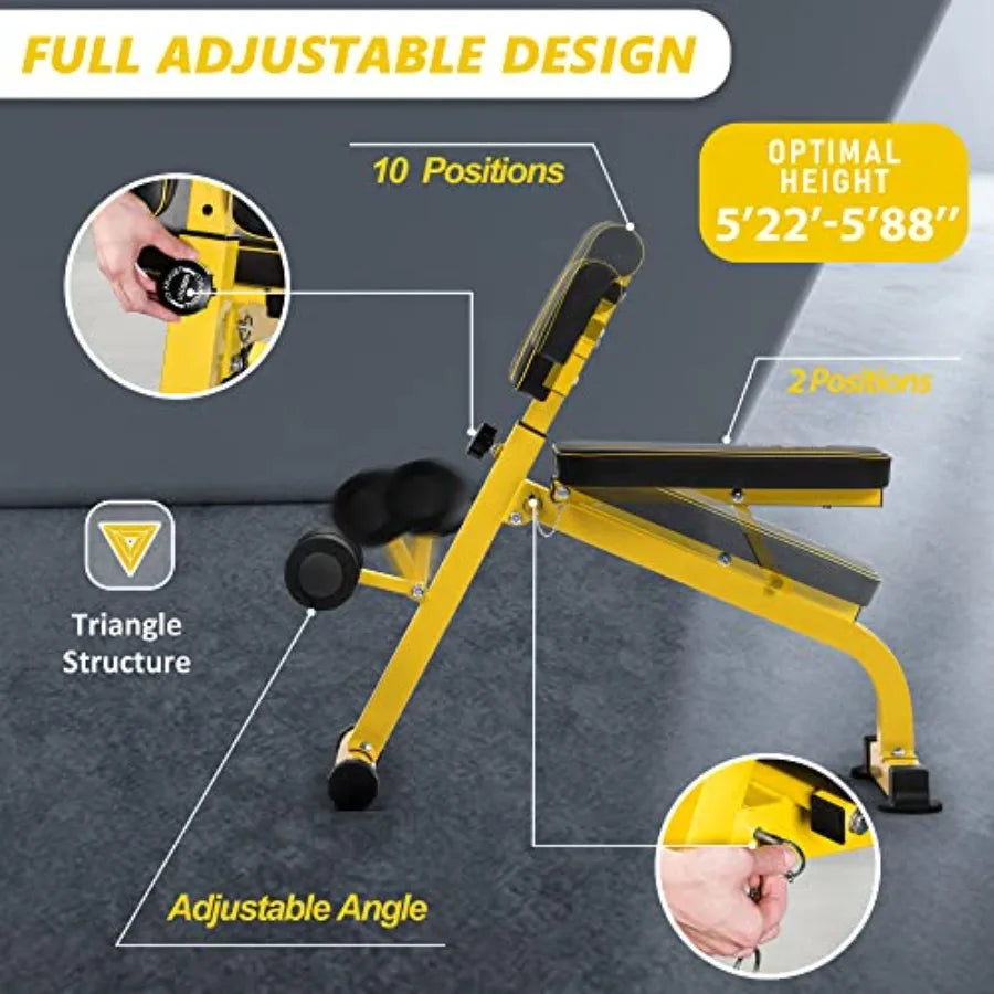 Compact Adjustable Weight Bench for Full Body Strength Training Ab/Back Hyper Roman Chair Adjustable Ab Sit up Bench