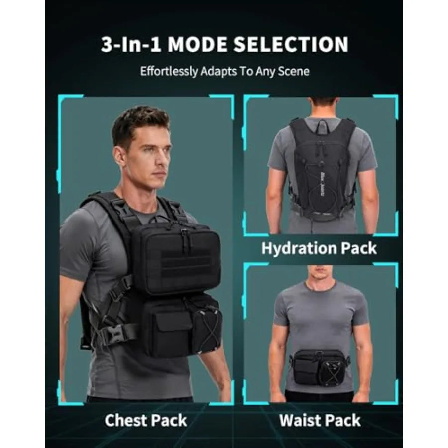 3-in-1 Running Vest with 2L Water Bladder Lightweight Tactical Hydration Backpack with Detachable Waist Pack Reflective Chest P