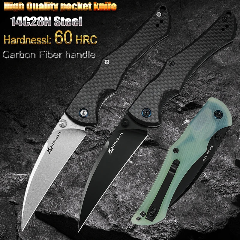 14C28N Steel Sharp Folding Knife Outdoor Camping Hunting Cutting Survival Hiking Fish Kitchen Portable Pocket Clip EDC ToolKnife