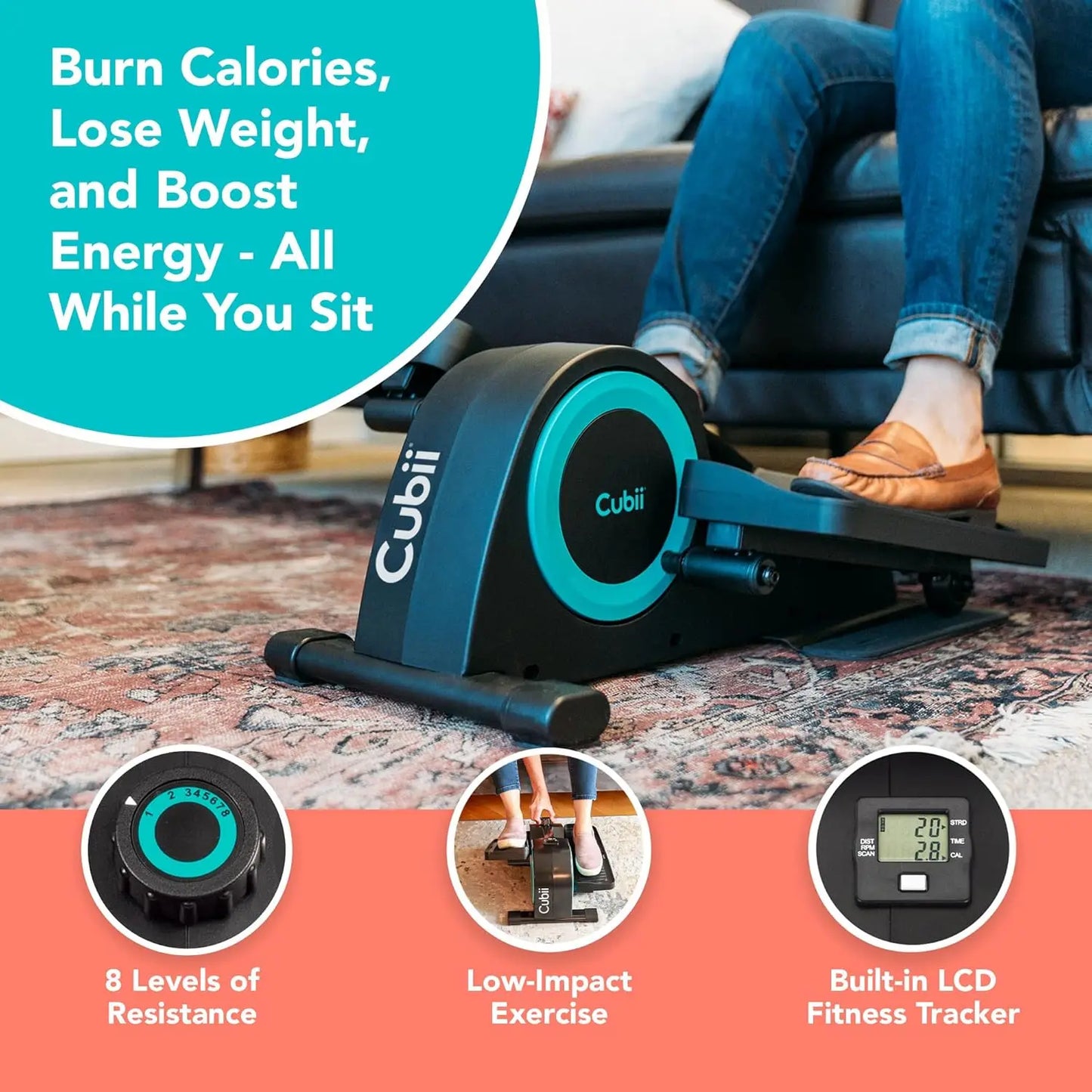 Under Desk Elliptical Pedal Exerciser for Home Office Fitness, Seated Mini Machine for Seniors