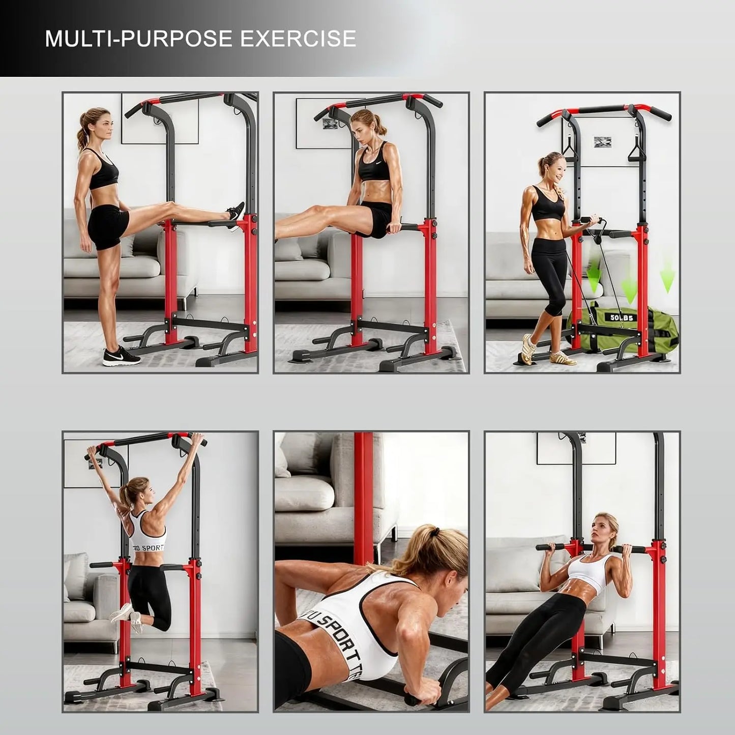 Adjustable Height Power Tower Pull Up Bar Dip Station Home Gym Equipment for Strength Training