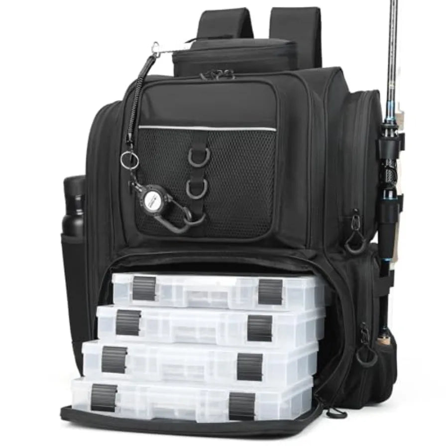 Fishing BackpackTackle Bag with Tackle Boxes. Large Fishing Bag Strong Materials