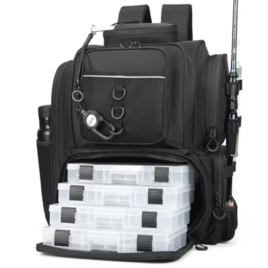 Fishing BackpackTackle Bag with Tackle Boxes. Large Fishing Bag Strong Materials