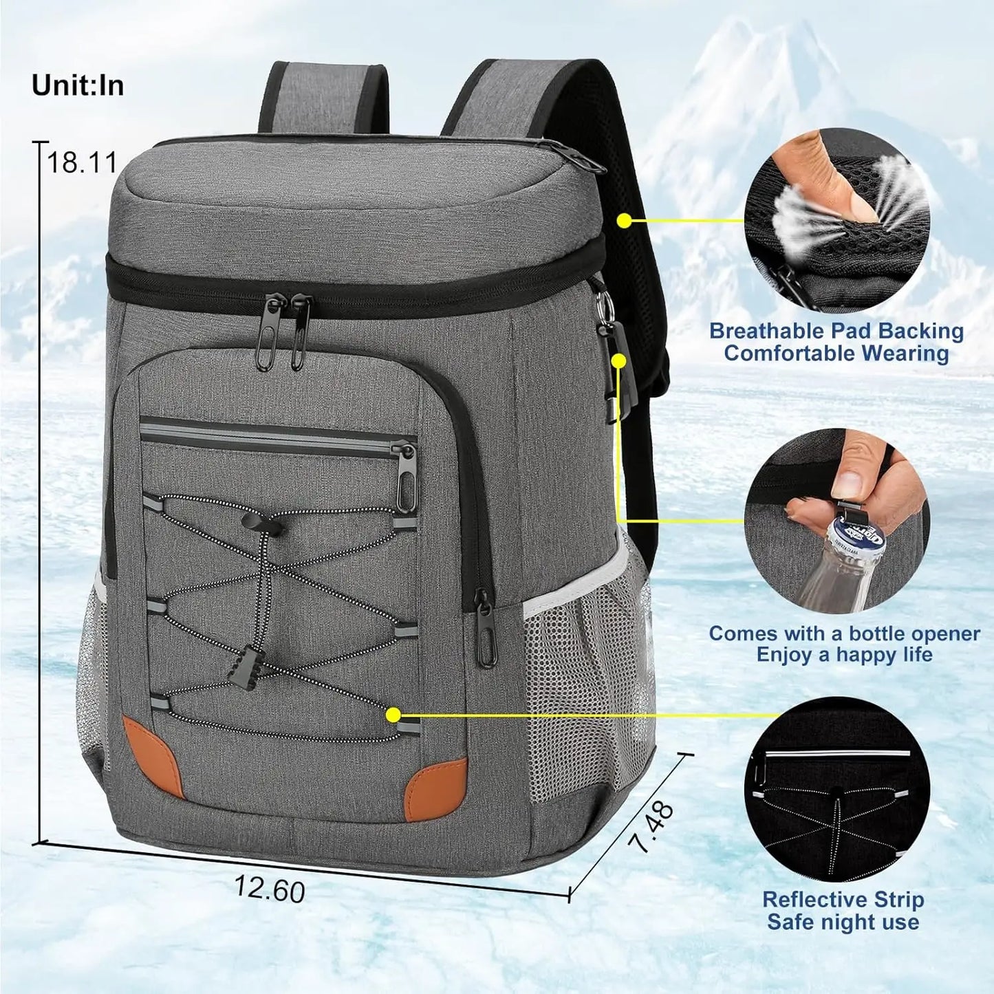 Insulated Backpack Cooler Leak Proof, Soft Sided Waterproof Beach Cooler Bag for Camping Hiking Picnic Fishing Travel