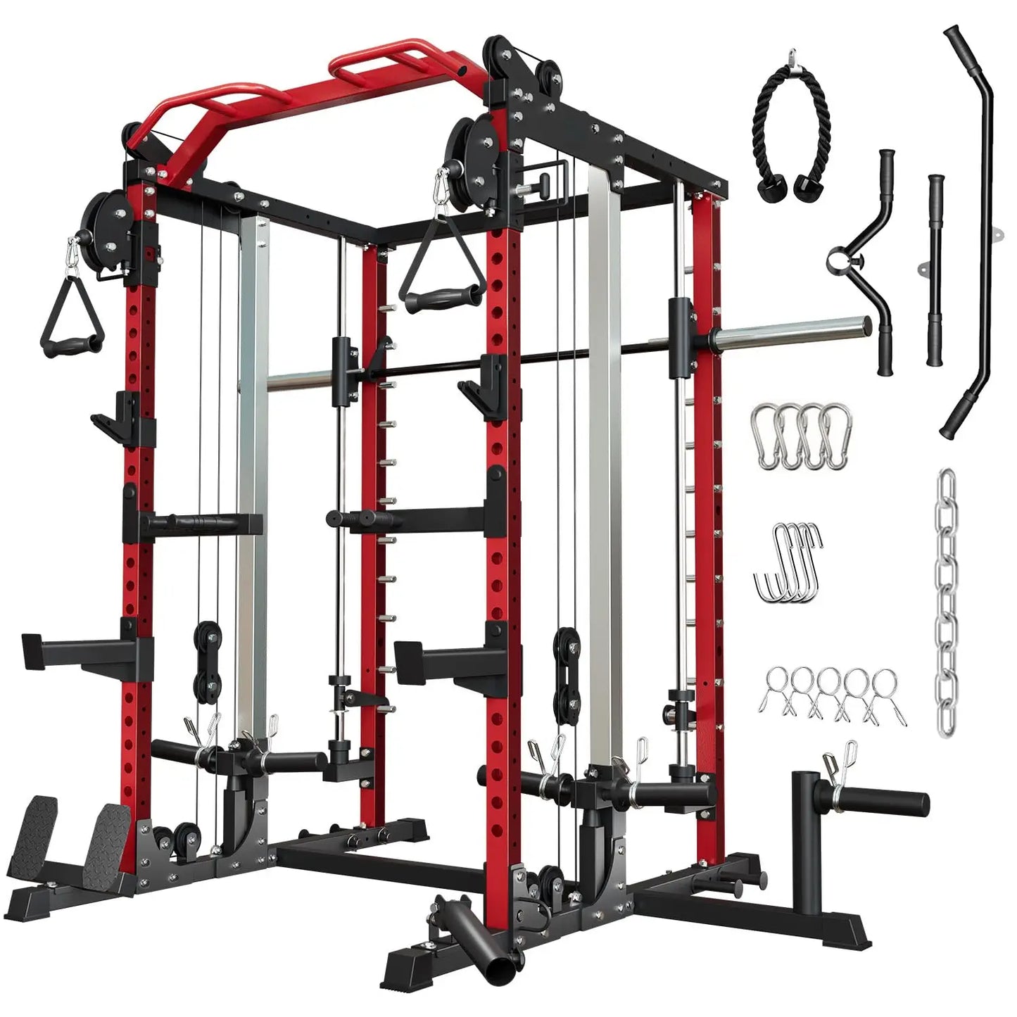Power Cage Home Gym, Dual Pulley Cable Crossover System, All-in-One Squat Power Rack with Strength Training, Customized