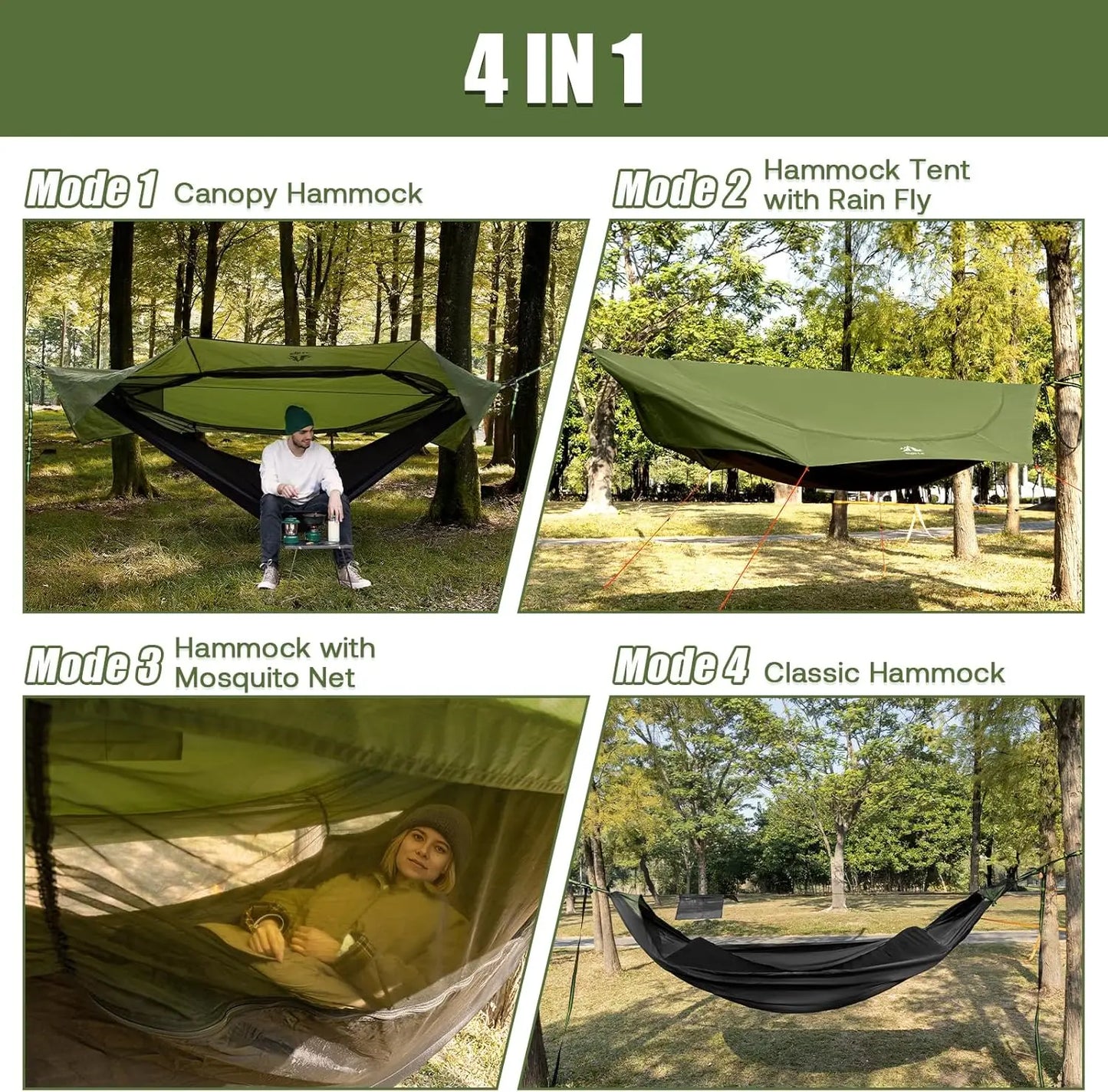Portable 4-in-1 Camping Hammock Tent with Rain Tarp and Mosquito Net for Outdoor Hiking Adventures