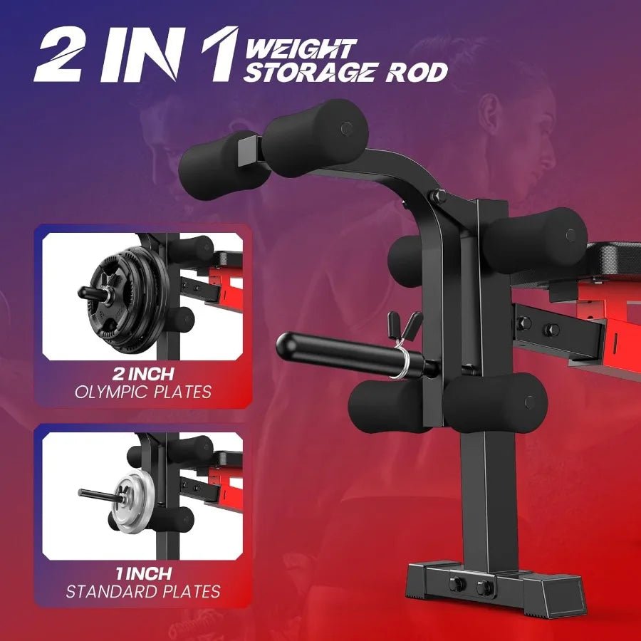 Foldable Adjustable Weight Bench Set with Squat Rack for Home Gym 900 LBS Ccity Flat/Incline/Decline Steel Frame Black Durable