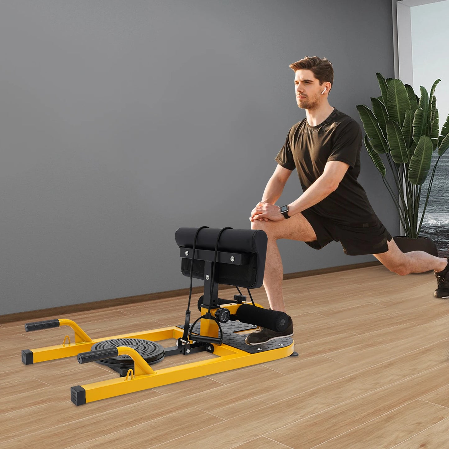 Steel Deep Squat Machine,Yellow Black Ajustable Deep Squat Machine Floor Standing 94*44cm for Train Abs,Thighs,Glutes