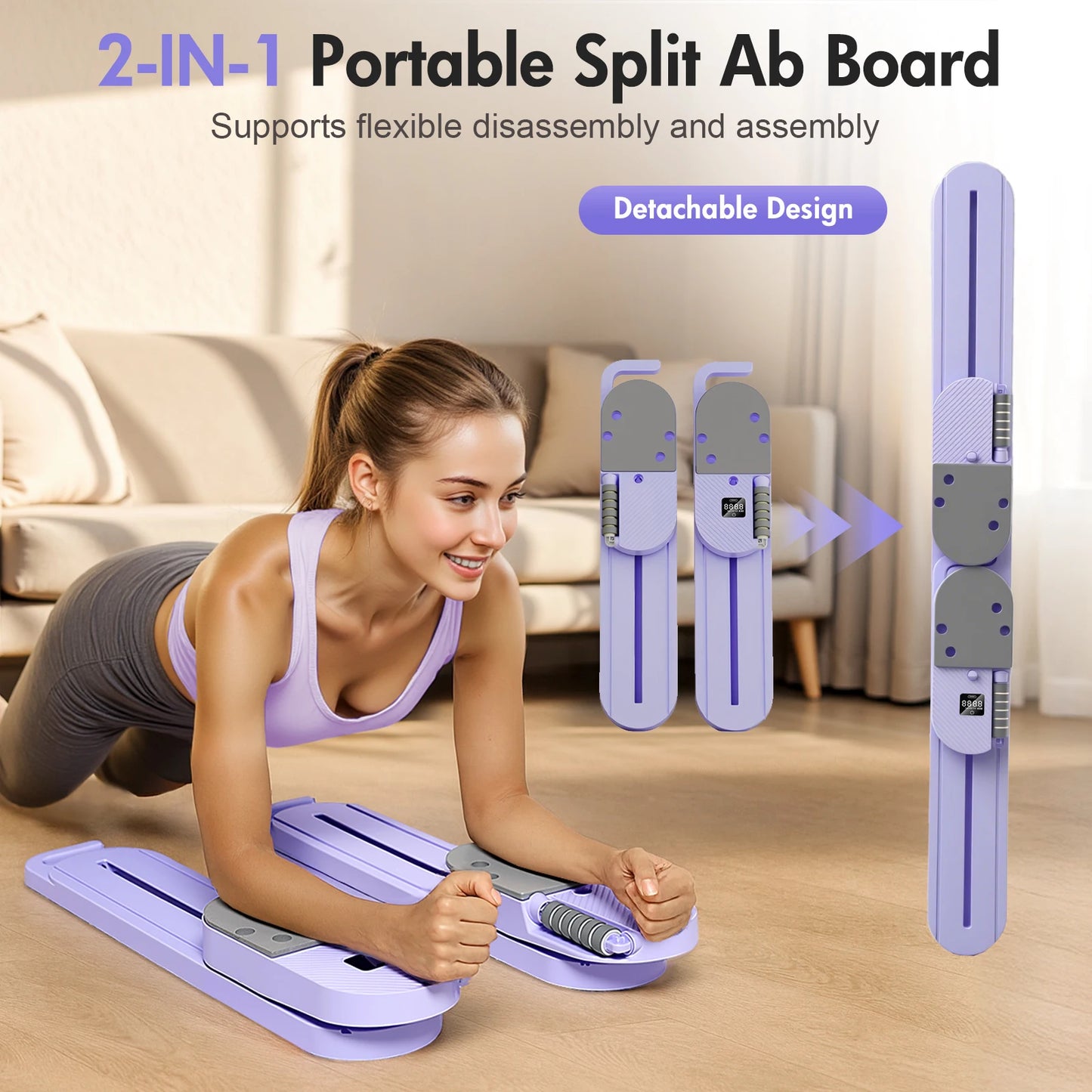 2 In 1 Ab Board Dual-track Split Hangable Design Pilates Toning Detachable Resistance Bands Abdominal Core Strength Training