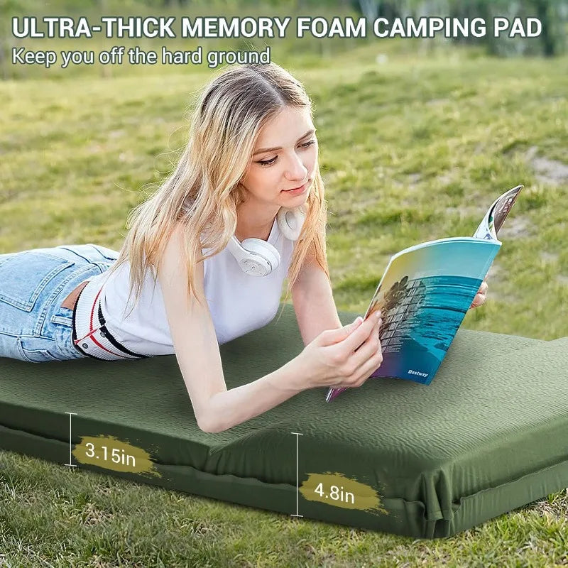 Hot-Sell!Self Inflating Sleeping Pad, 3.15" Ultra-Thick Memory Foam Camping Pad  in 20s Insulated Camping