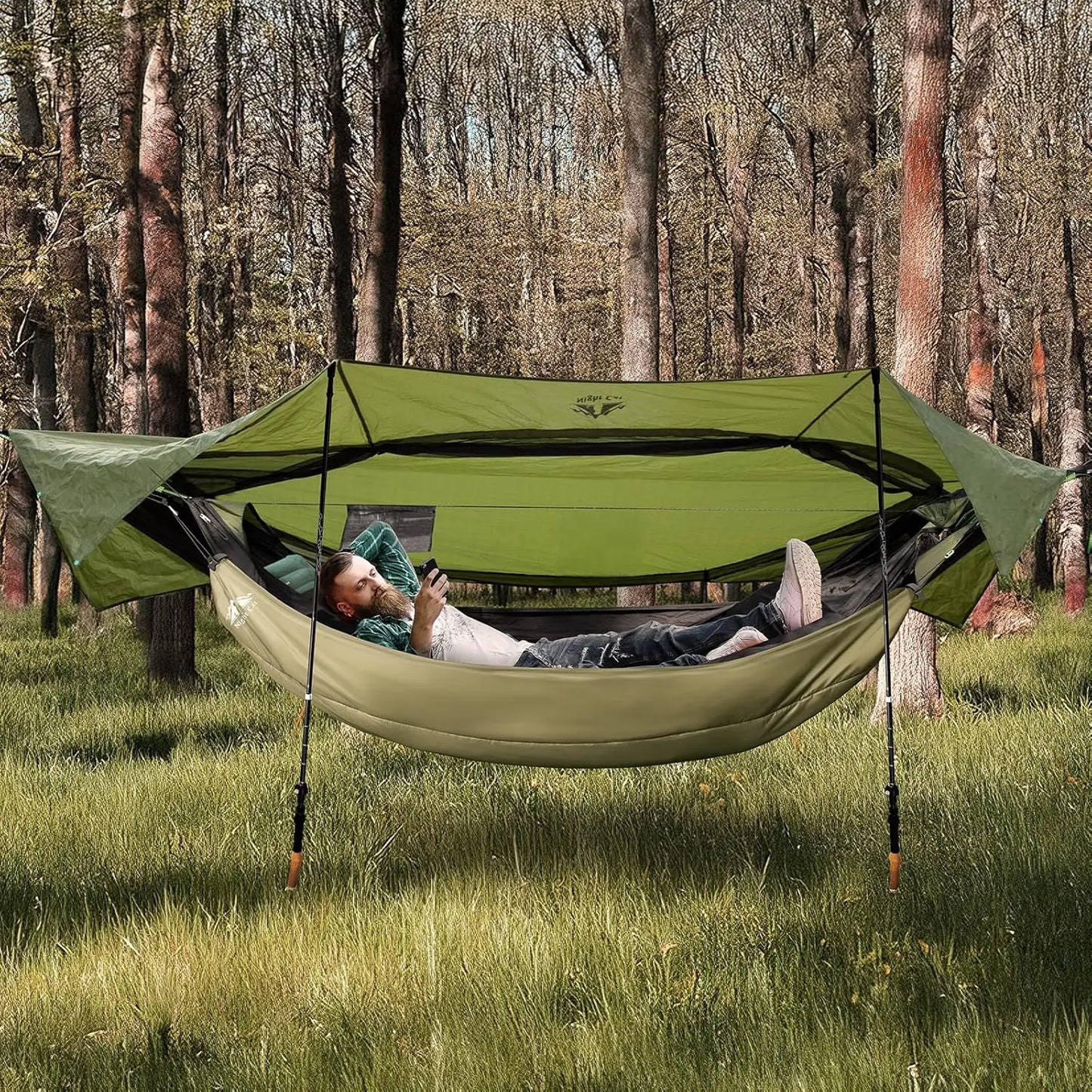 Portable 4-in-1 Camping Hammock Tent with Rain Tarp and Mosquito Net for Outdoor Hiking Adventures