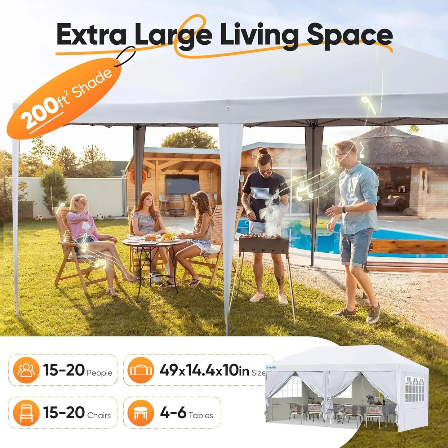 10x20 Pop up Canopy Tent with Sidewalls Windows Waterproof for Outdoor Party Wedding, Custom