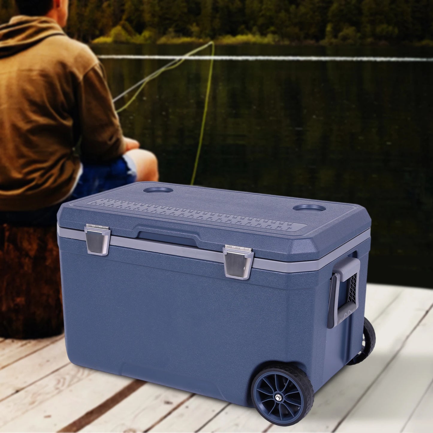 70L Camping Cooler 30 Percent Lighter Than Rotomolded Portable Car Wheel Insulator Plastic Cooler Box for Beach Beverage Camping
