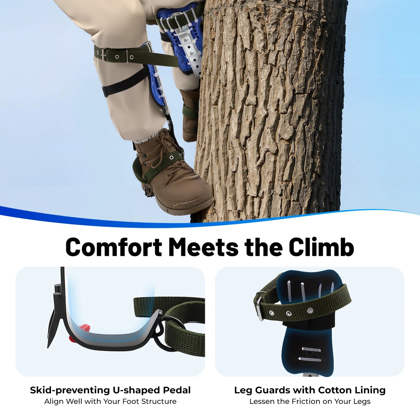 Adjustable Tree Climbing Gear Tree Climbing Tools with Foot Straps&Safety Rope for Jungle Survival,Fruit Picking, Climbing Spike