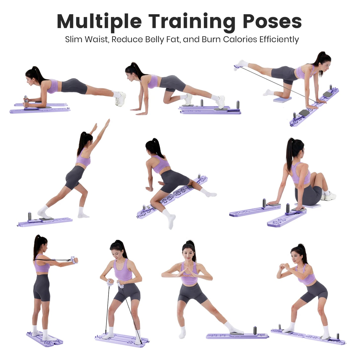 Portable Pilates Board Abdominal Fitness Equipment Push-Up Ski Balance Board Smart Reps/Kcal/Timer Display for Core Workouts