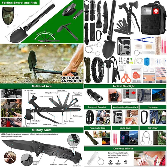 Emergency Survival Kit and First Aid Kit, 142Pcs Professional Survival Gear and Supplies Equipment with Molle Pouch, Gift for C