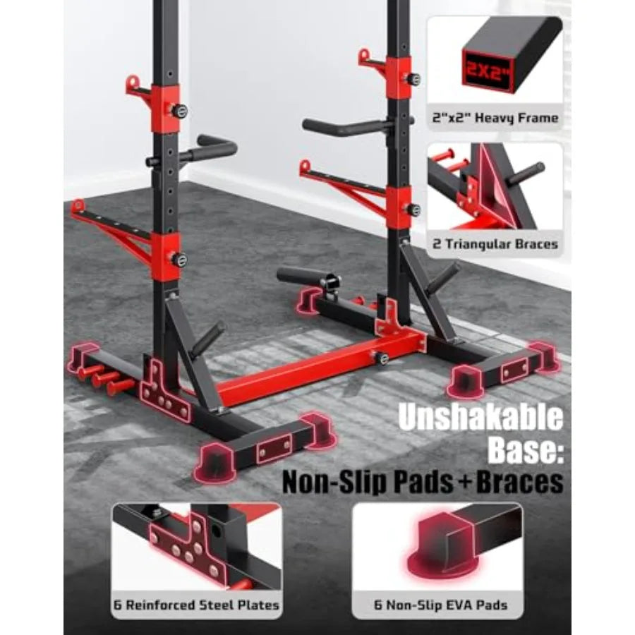 Smith Machine Squat Rack Combo Multi-Functional Power Racks with Adjustable Width Pull-Up Bar Cable Crossover Power Cage Indepe
