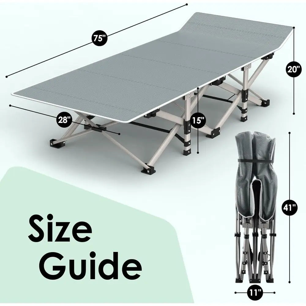 Camping Cot, Double Layer Portable Outdoor Cots or Camping W/Sleeping Pad Carry Bag or Home Office Nap Beach Travel, 500LBS, Gre