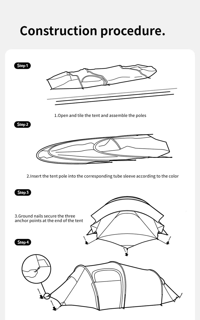 Naturehike Opalus UL Tunnel Tent Lightweight 15D Nylon Hiking Tent Large Space Outdoor Camping Travel 4 Season 2-3 Person Tent