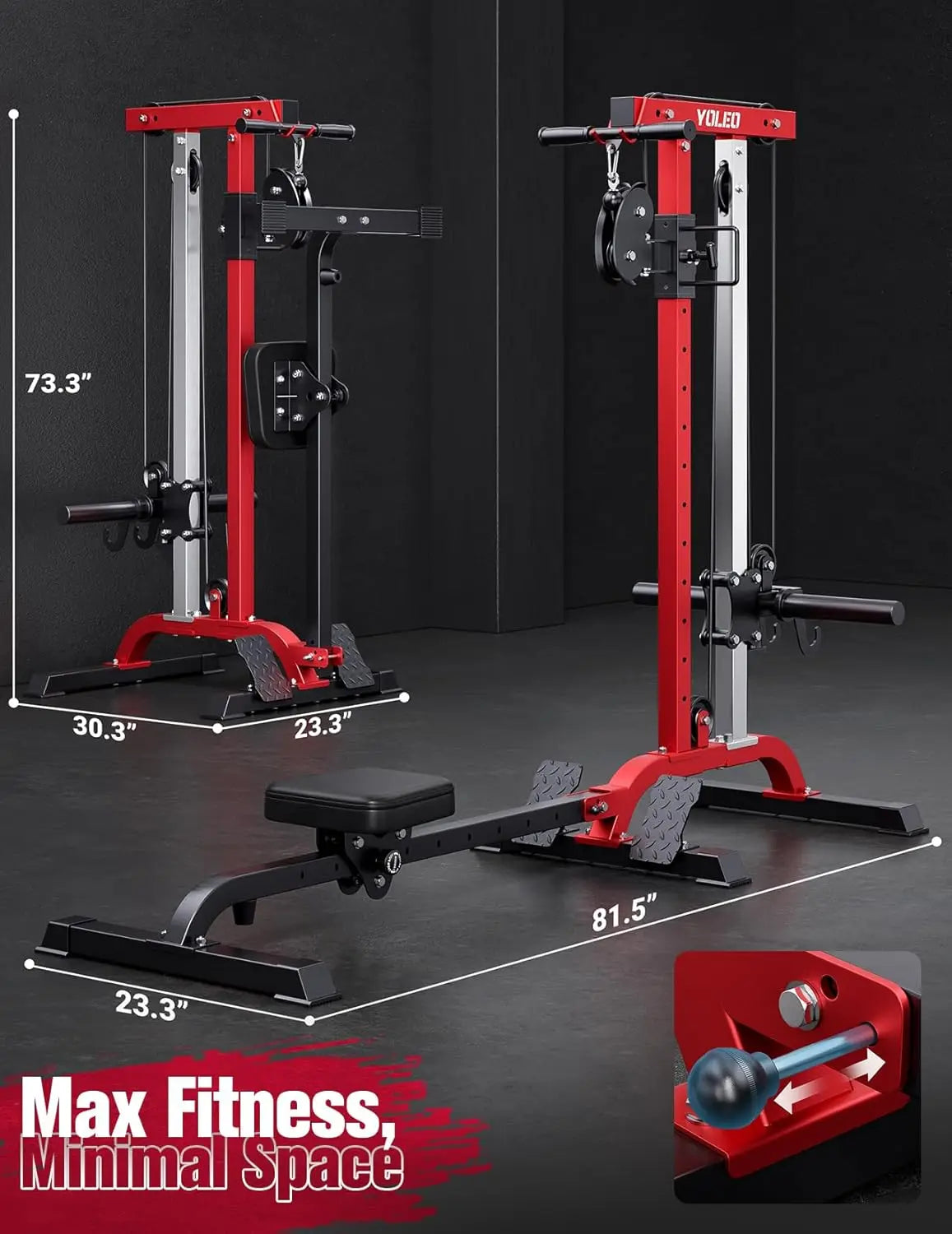 Cable Machine Home Gym 2 in 1, Rowing Machine & LAT Pulldown Station with High/Low Pulley, 450 Lbs Loaded, Foldable, Customized