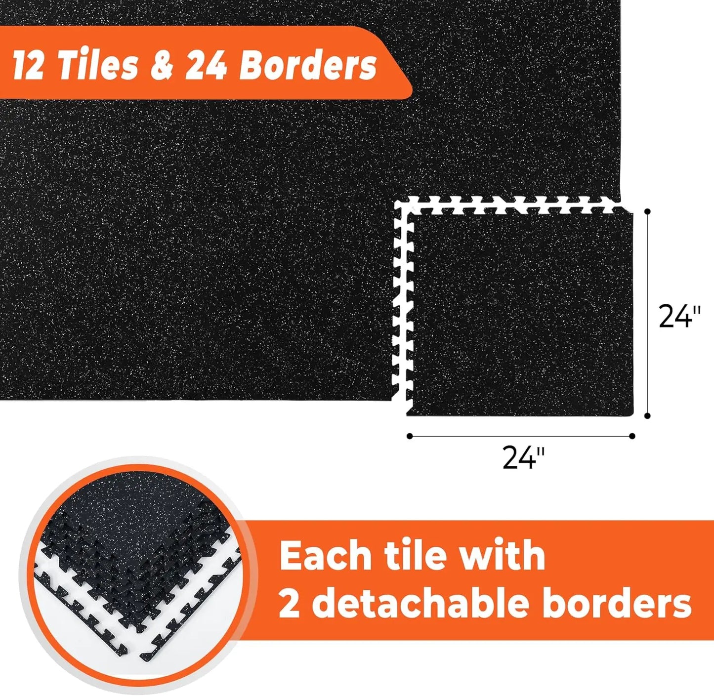 12-Piece 0.4'' Thick Interlocking Gym Mats, High-Density EVA Foam with Rubber Top, 48 Sq Ft Flooring for Home Workout