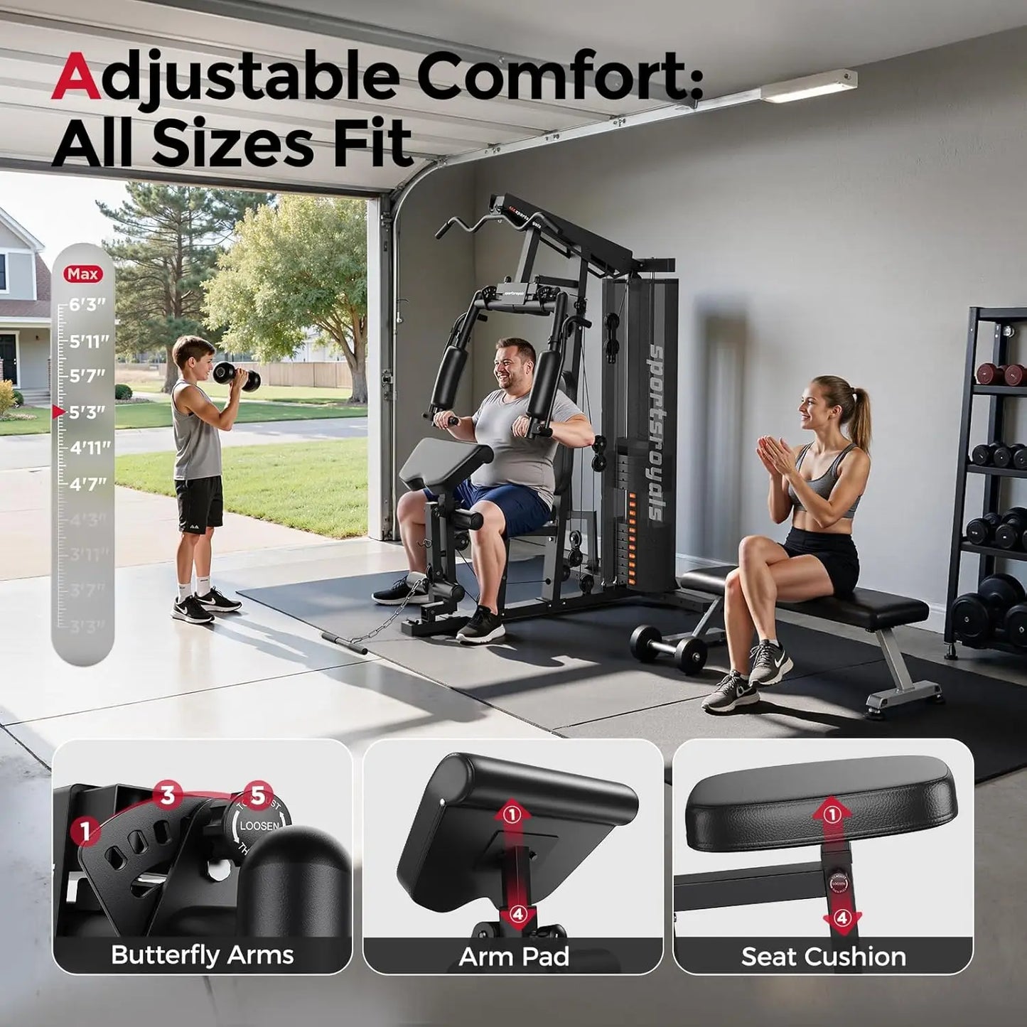 Home Gym Equipment, 150LBS Weight Stack, Full Body Workout Machine with Pulley System for Strength Training, Customized