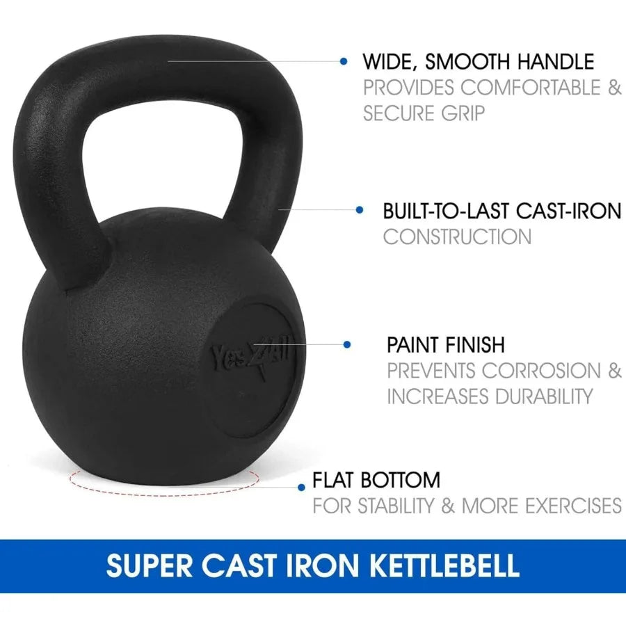 Kettlebell Sets, 5 - 10 - 15 - 20 - 25 - 30 LB Cast Iron Strength Training Kettlebells, Wide Handles & Flat Bottom, Multi-Level