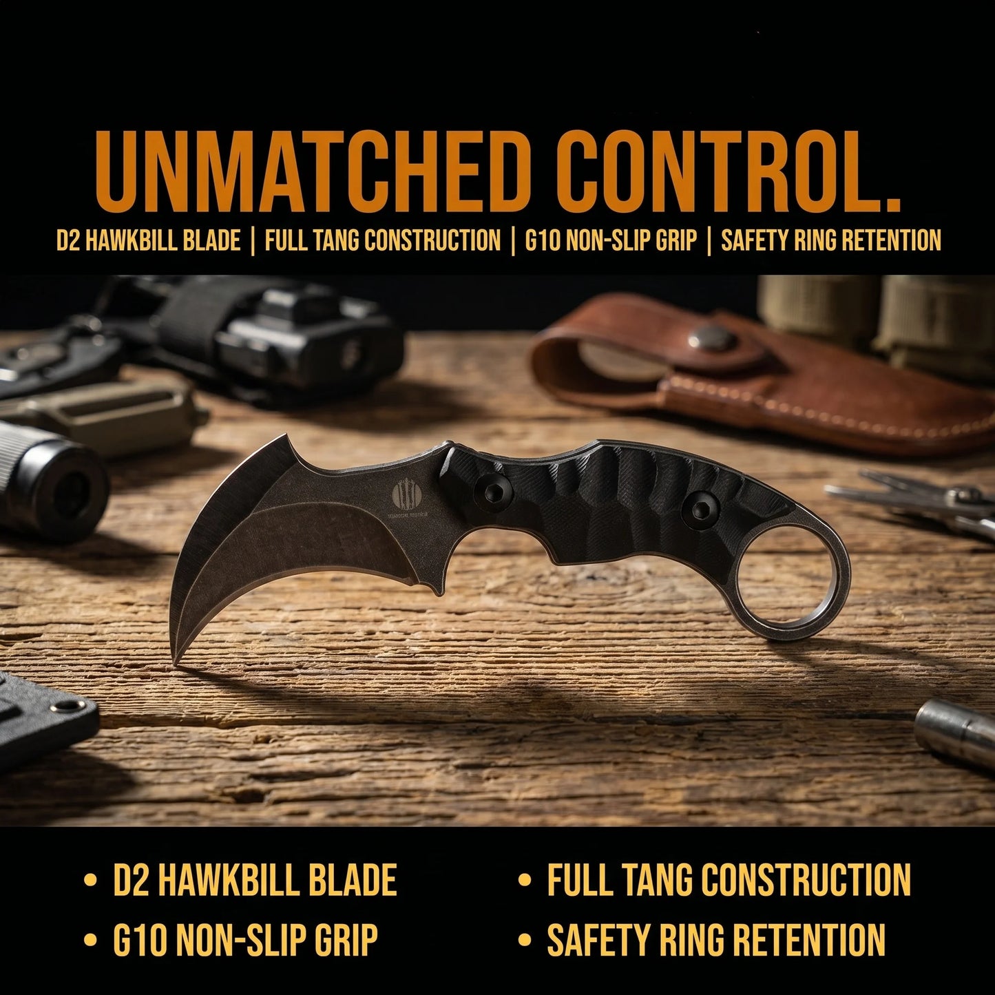 STRIDER - Eagle-shaped blade, high-hardness mini straight knife, D2 steel, G10 handle, camping emergency outdoor knife