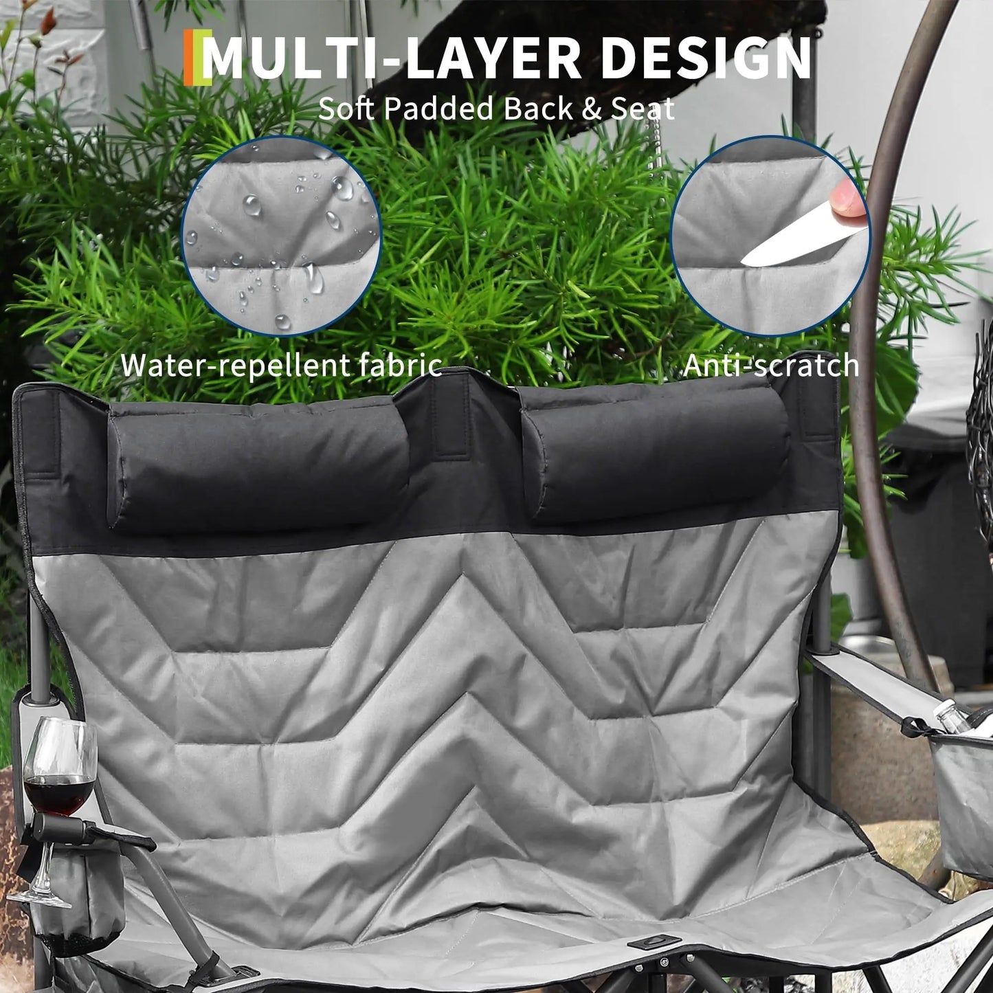 Oversized Camping Chair, 900LBS Capacity Fully Padded Folding Loveseat With Cup Holders & Carry Bag For Outdoor Activities