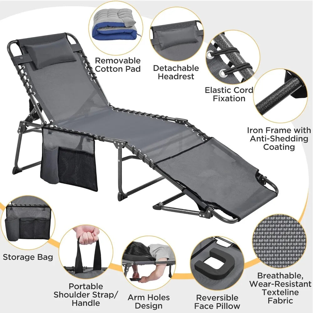Outdoor Folding Tanning Chair, Portable Tanning Lounger with Removable Padded Cushion and Face Hole, 5-Position, Customized