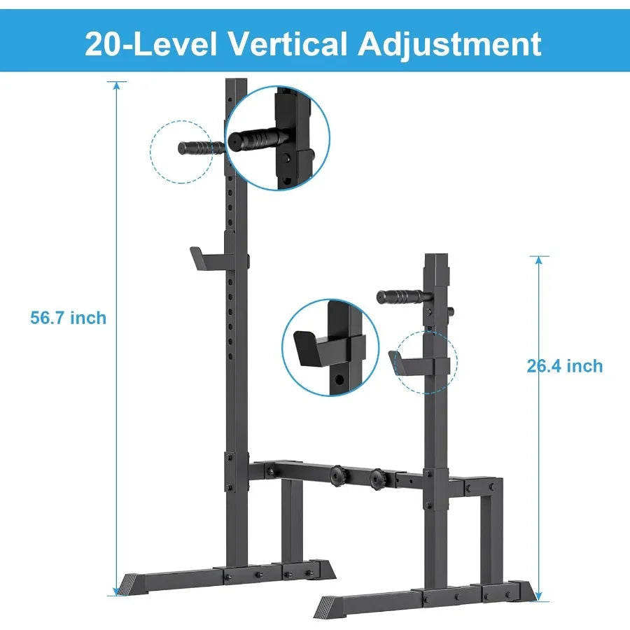 Uboway Adjustable Barbell Rack Squat Stand with Bench Press Function for Home Gym Fitness 550LBS Max Load Steel Frame Black