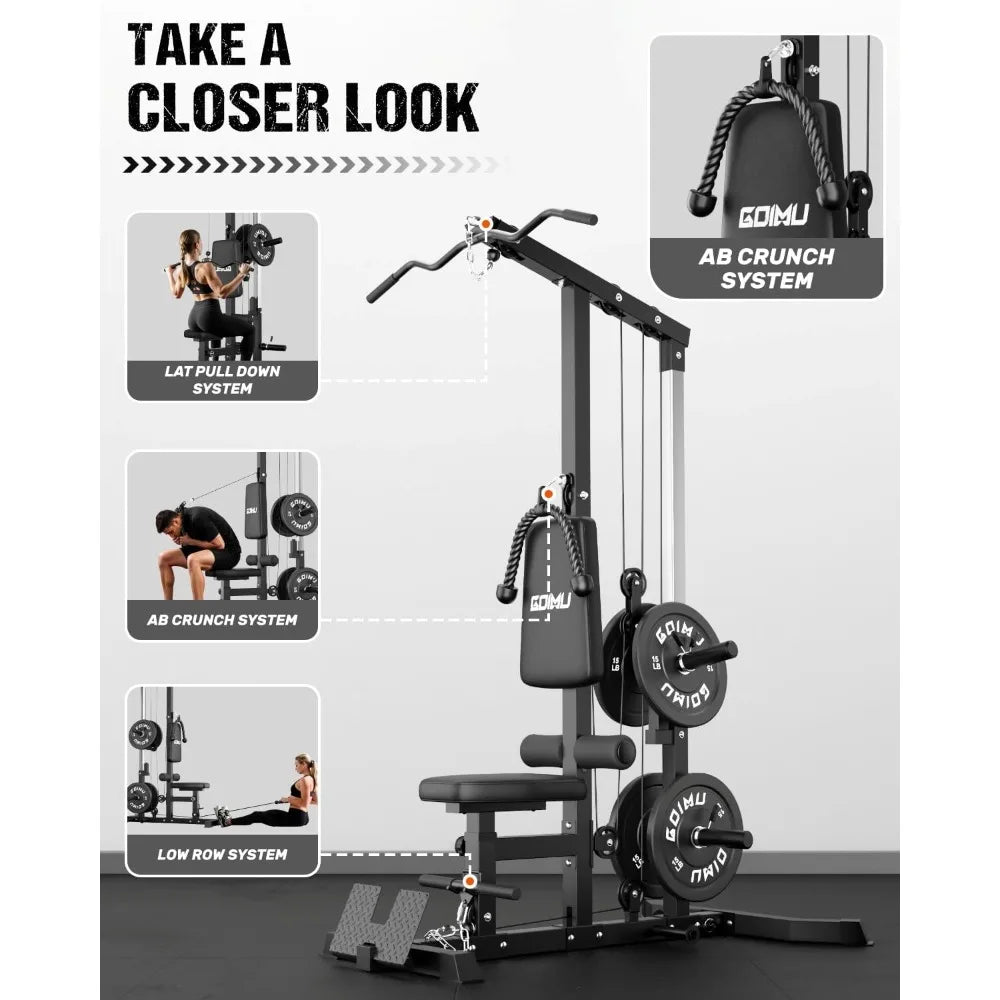 LS01 LAT Pulldown Machine, LAT Row Cable Machine with AB Crunch, LAT Tower with Cable Row Attachments, 3 in 1 Pulley Stations