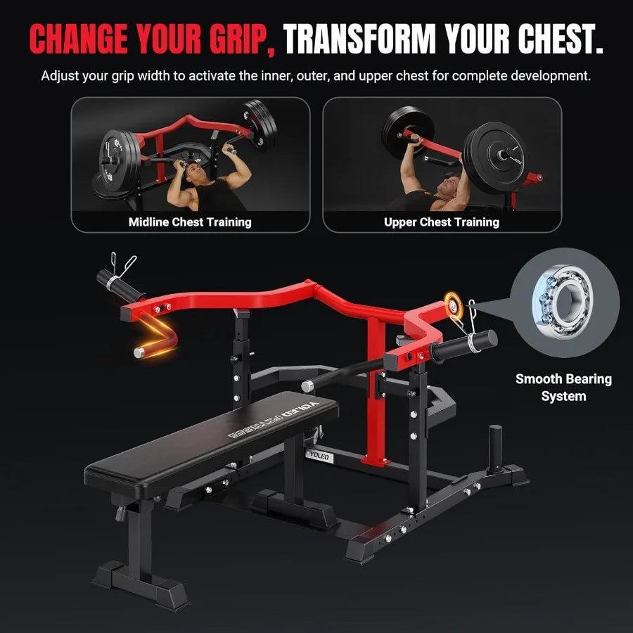 Chest Press Machine 1100LBS Bench Press Machine with Separate Press Station Adjustable Weight Bench Independent Converging Arms