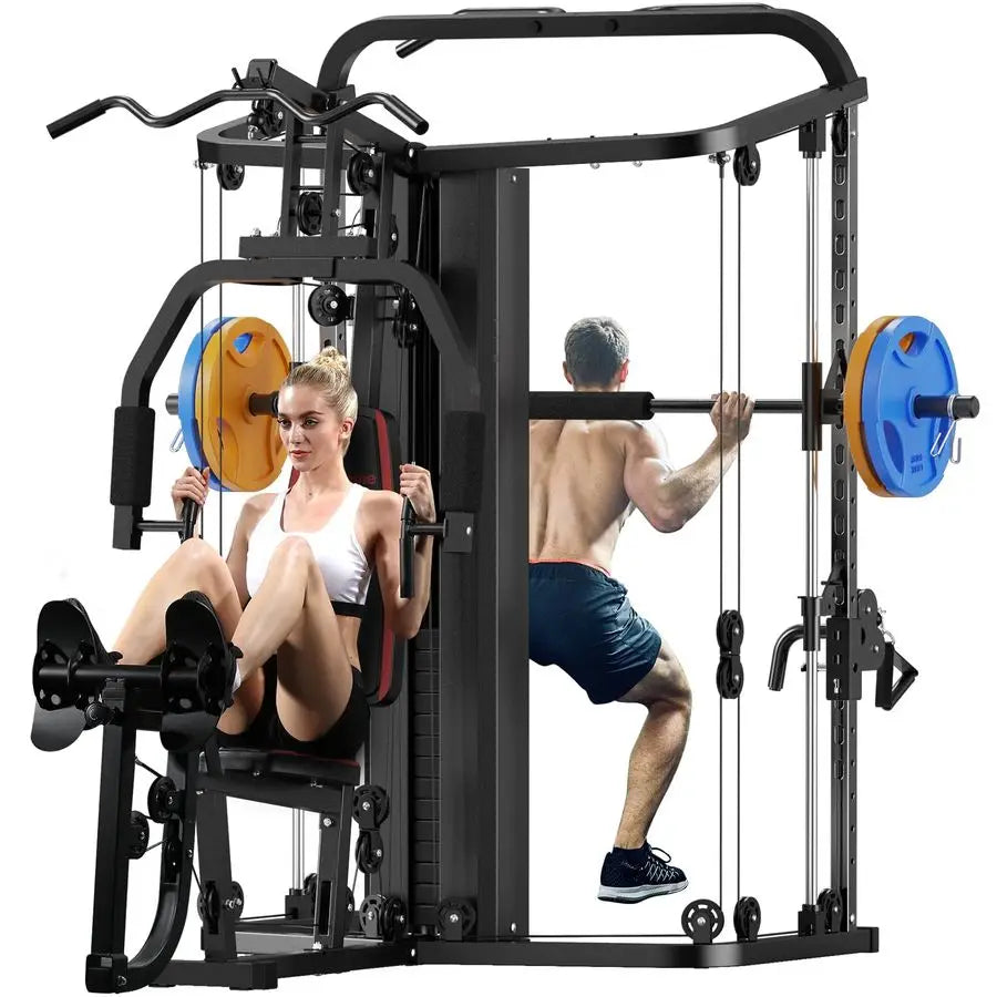 Multifunction Home Gym System Workout Station,Smith Machine with 138LB Weight Stack, Leg Press, LAT Station for Full Body Train