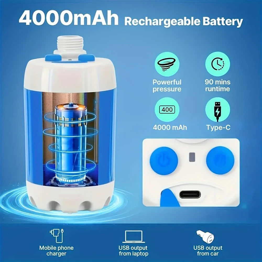 Rechargeable Portable Outdoor Shower Handheld Pump for Camping Hiking Travel Beach Pet Bath Car Washing Watering Cleaning