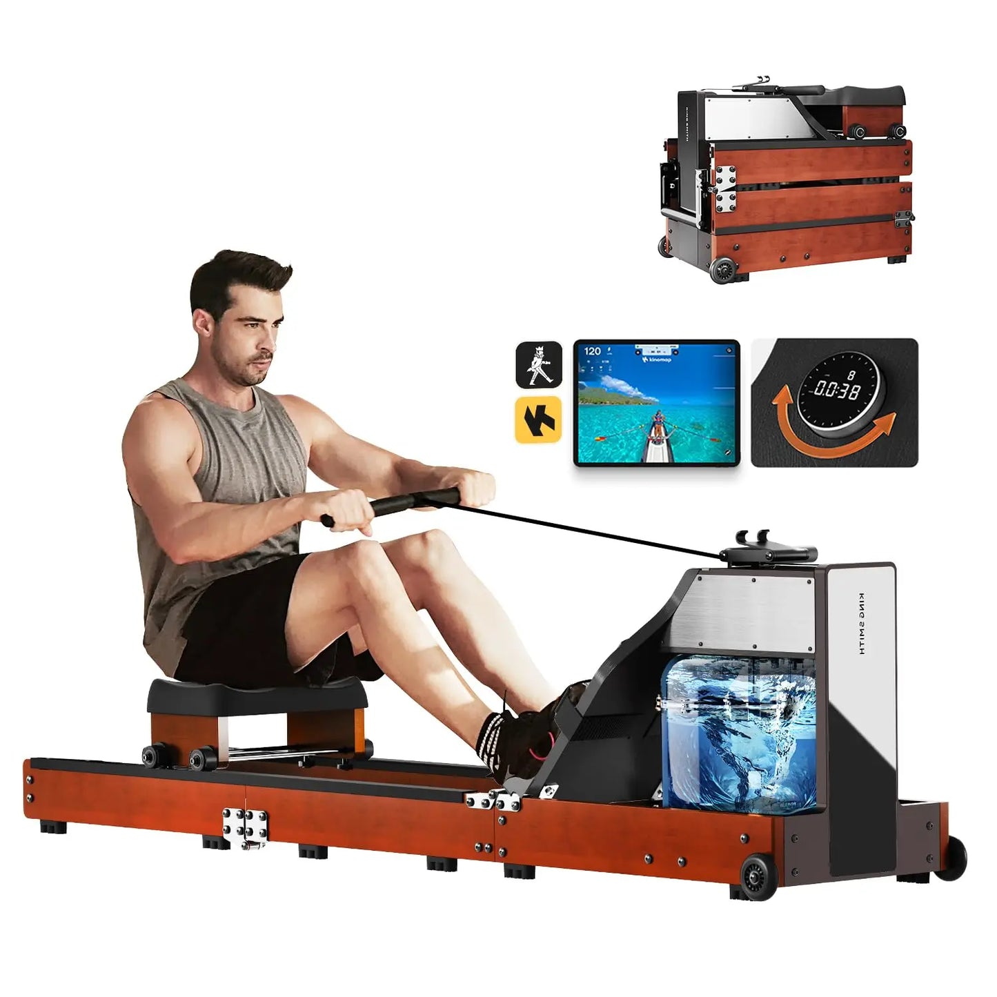 Magnetic/Water Row Machine for Home Rower 331LB Weight Capacity, Folding Rowing Machine with LED Monitor, App, Customized