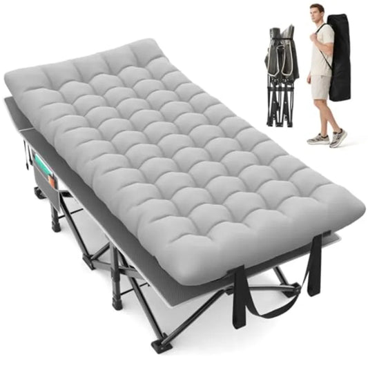 32In XXL Folding Camping Cot 900LBS Heavy Duty Sleeping Cot with Pillow Mattress 1200D Double-Layer Ox Portable Cot for Adults