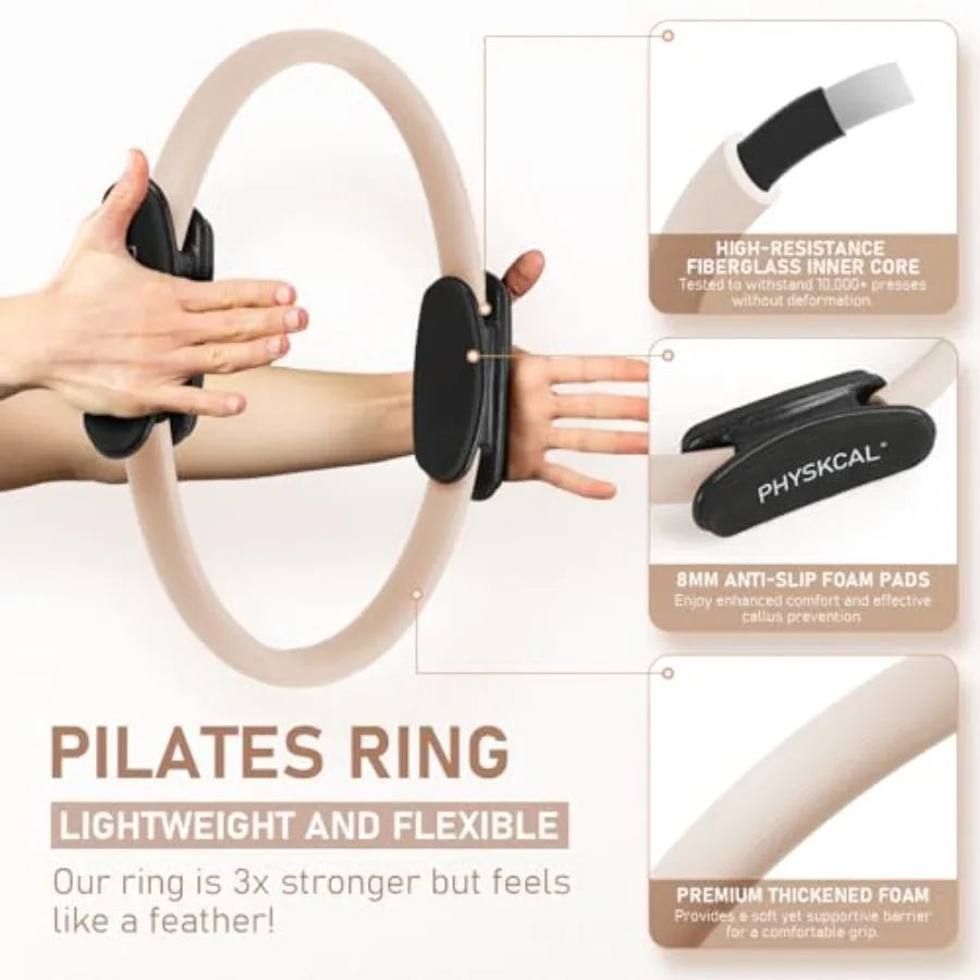 15-Inch Pilates Ring with Core Ball Resistant Loops and Flex Bands Home Workout Kit in Black for Effective Training