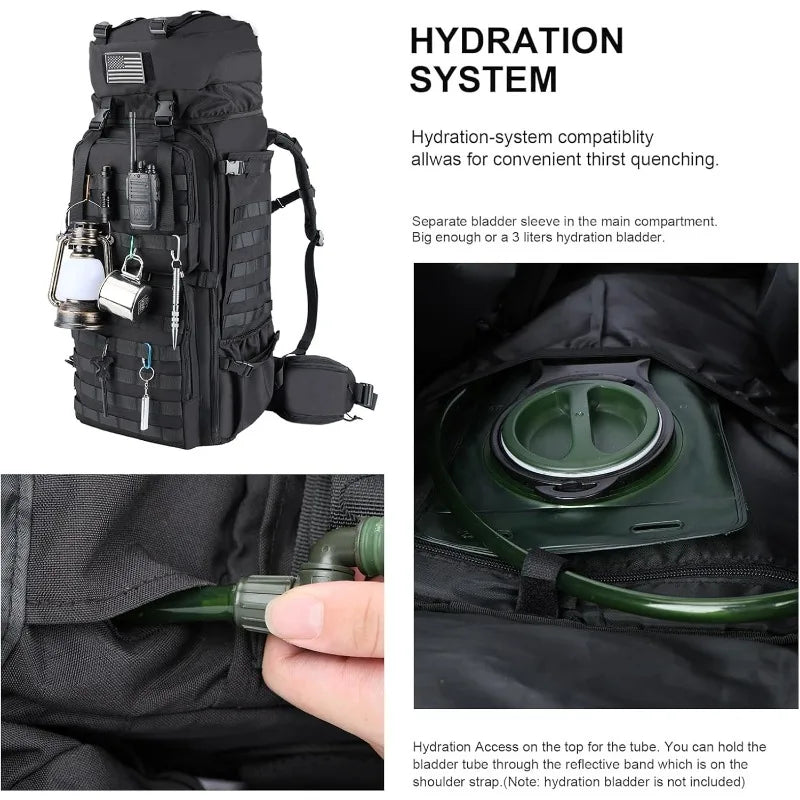 75L Mens Travel Backpack Military Tactical Mountaineering Backpacks Army Climbing Survival Backpack for Camping Hiking Trekking