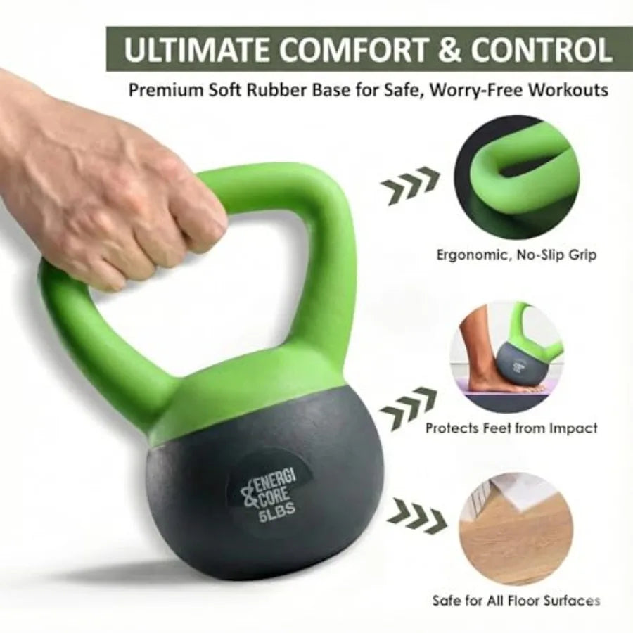 ENERGI CORE Kettlebell - Sand Filled Weight for Home Gym Workouts Strength Training - Portable Exercise Kettle Bell for Women M