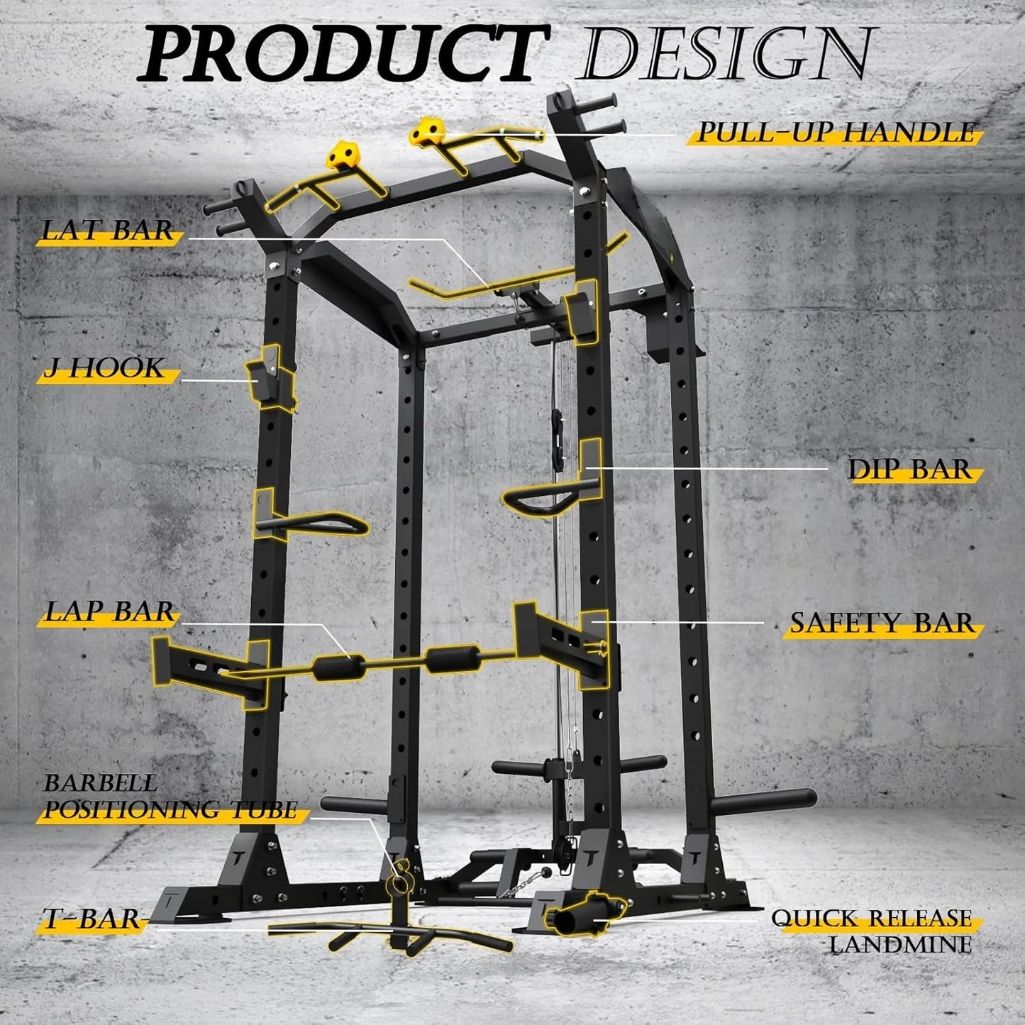 Upgraded T2 Power Cage Muti-Function Power Rack with LAT Pulldown System Squat Rack with Weights and Bar Set, Customized