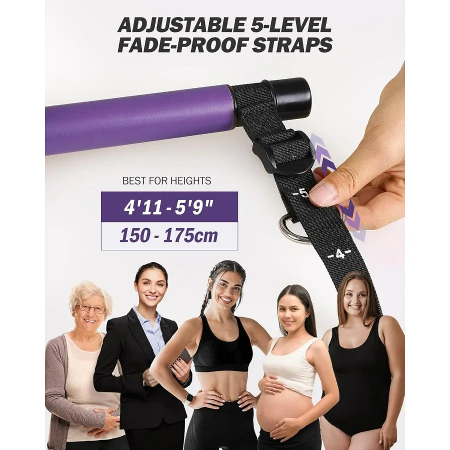 Upgraded Pilates Bar Kit with Resistance Bands Natural Latex for Women & Men, Heavy-Duty Stainless Steel Multifunctional Yoga Pi
