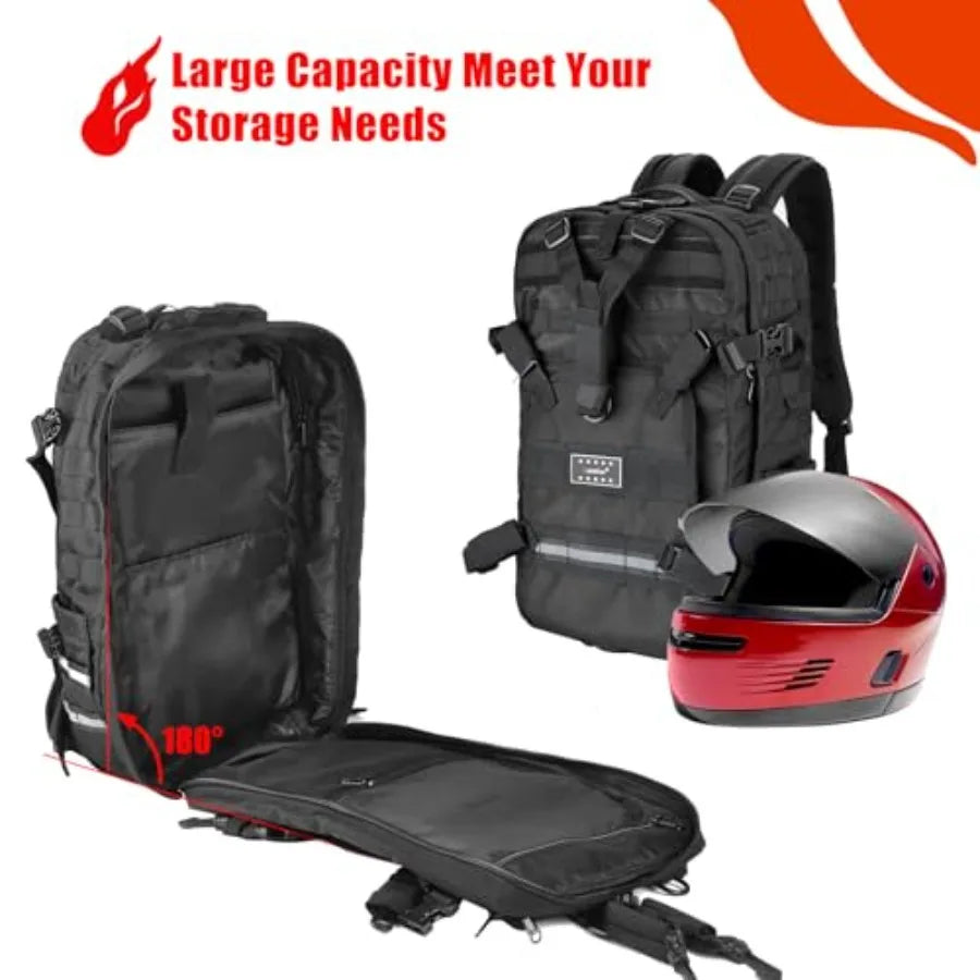 Helmet Backpack for Motorcycle Riding Cycling Waterproof Large Capacity Daily Backpack with Helmet Holder Weather-Resistant Hik