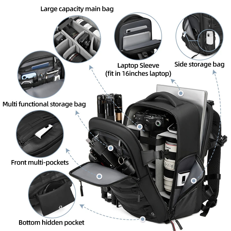 Men travel Professional SLR camera backpack With tripod bracket Detachable into Drone backpack Hiking 16 inch Laptop Backpack